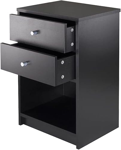 Muebles de mesita de noche para dormitorio, mesa auxiliar, 2 cajones, color negro