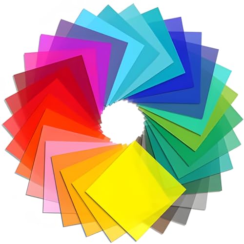 YOCDNOV 120 Piezas Película Celofán de Colores - Cuadrado Transparente Colores para Película de Ventana Manualidades Infantiles para Manualidades para Decoraciones, Regalos y Escuela (19 cm x 19 cm)