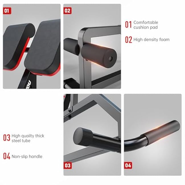 PASYOU Roman Chair, Adjustable Hyperextension Bench 5 Levels Multifunctional Roman Bench 350LBS Load Back Extension Bench Machine for Glute Hyper Extension Bench Reverse Hyper Machine ab Bench at Home