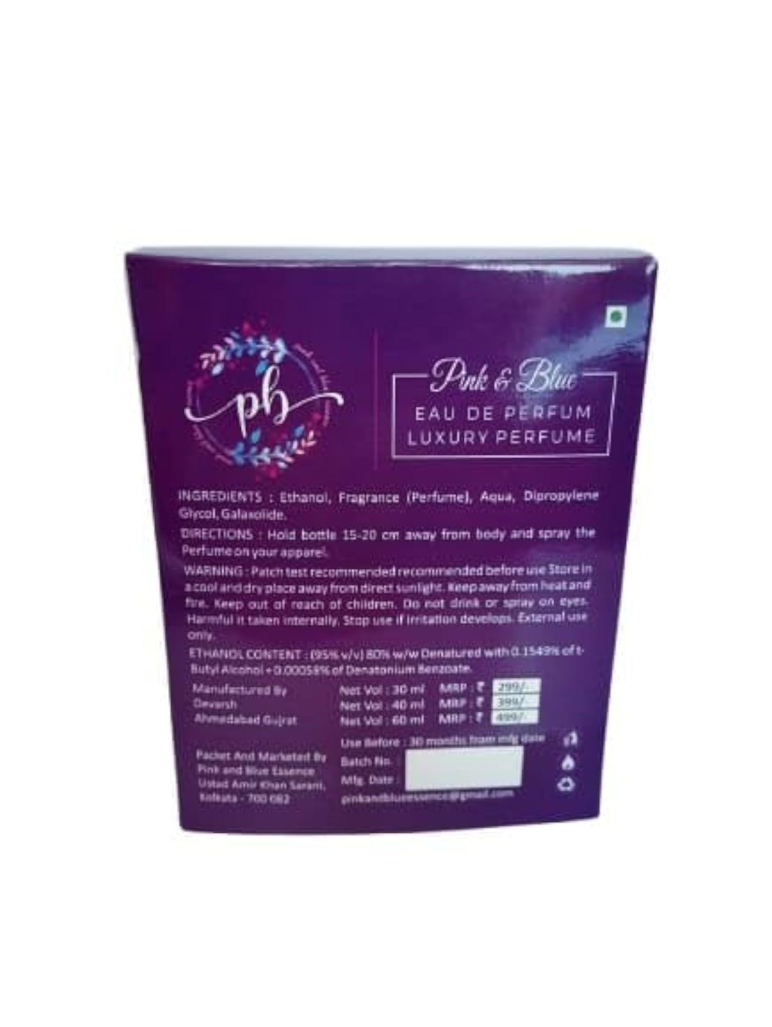 Pink & Blue Eau De Parfum Luxury Fragrance for Men & Women