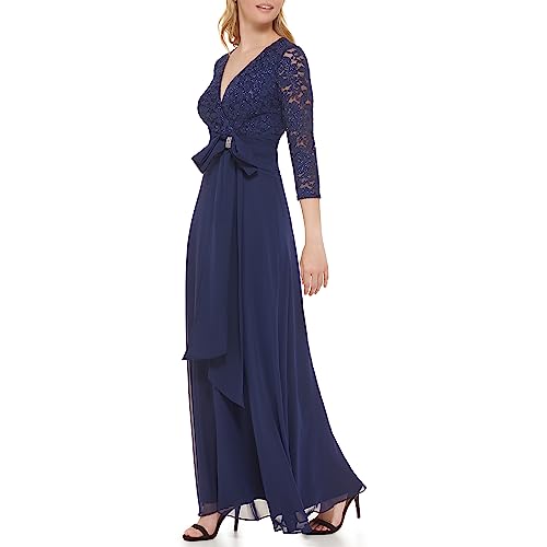 Jessica Howard Women's Lace 3/4 Sleeve V-Neck Maxi Gown – Special Occasion Dress2