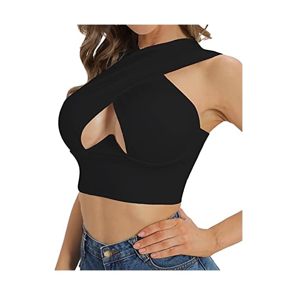 LYANER-Womens-Cut-Out-Crisscross-Halter-Vest-Wrap-Crop-Top-Sexy-Cami-Tank-Tops LYANER Women's Plain Pullover Underwire Sleeveless Tank Crop Top Black Large