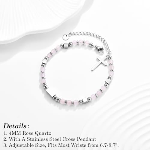 First Communion Baptism Confirmation Easter Basket Stuffers Gifts for Teenage Girls -Cross Beaded Bracelet for Girls Daughter Granddaughter Niece Sister with Baptism First Communion Confirmation Card2