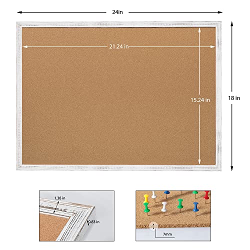 Board2By Cork Board Bulletin Board 24 X 18 Inches, White Wood Framed Corkboard, Office Board For Wall Decorative, Large Wall Mounted Notice Pin Board With 16 Push Pins For School, Home & Office #TOP3