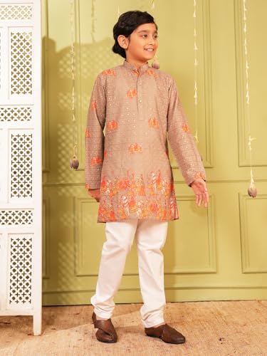 Image of AJ DEZINES Kurta Pajama For Kids Boys | Cotton Printed Chikankari Kurta Pyjama Set For Boys | Traditional & Festive Outfit | Party & Ethnic Wear | Stylish Kids Kurta Set