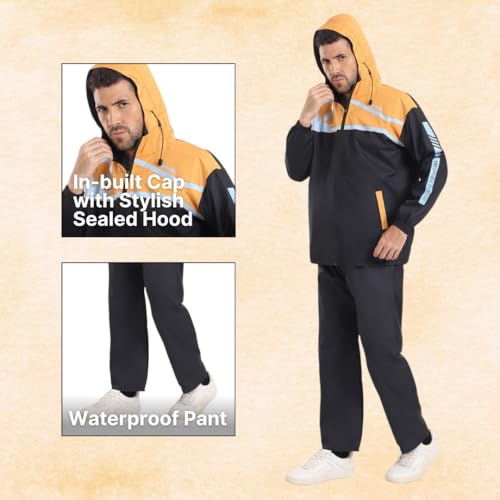 Image of Citizen Hooded Raincoat for Men Women Waterproof for Bike Riders HT Micro TPU Fabric Lightweight Stylish Sealed Hood, Large Pockets, Heavy-Duty Zippers Rainwear with Carry Pouch-CR018