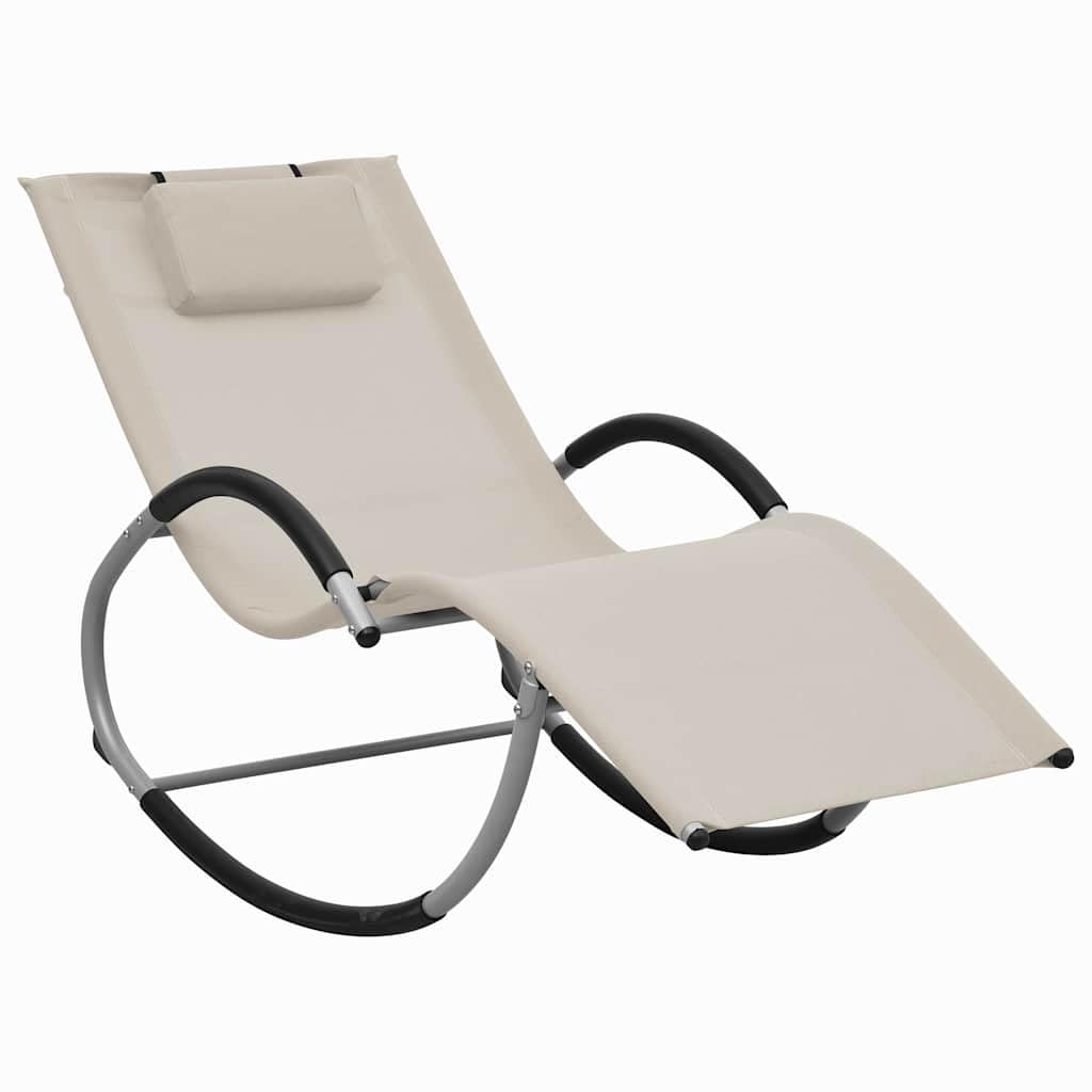 Leżak do opalania z poduszką, kremowy, tekstylen, leżak ogrodowy, składany, regulowany, na taras, balkon, basen, plażę, kemping i wellness na zewnątrz