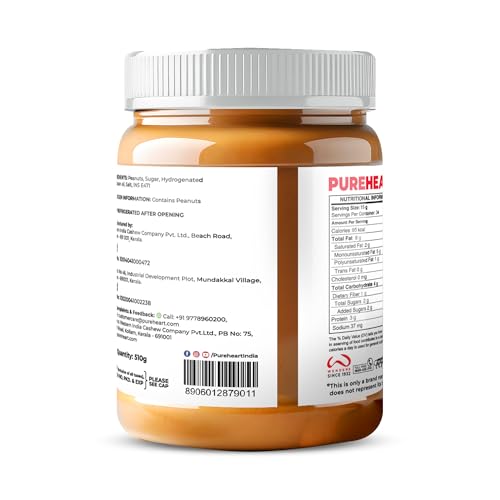 Image of Pureheart Nutbutter Crunchy Peanut Butter 510 gm | Natural & Premium Roasted Peanuts | High Protein, Rich in Fiber | Zero Trans Fats | for Tasty Breakfast & Post Workout Protein Snack