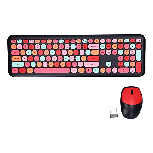 Girl 110Keys Keyboard Mouse Combo, Retro Mixed Color Keyboard with Cute Mouse Set, 1200 DPI 3Keys Mouse for Gaming PC (Black Mixed Color Keyboard and Mouse Set)