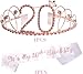 MEANT2TOBE 20th Birthday Sash and Tiara for Women - Fabulous Set: Glitter Sash + Basic Rhinestone Pink Premium Metal Tiara for Women, 20th Birthday Gifts for 20th Birthday Party