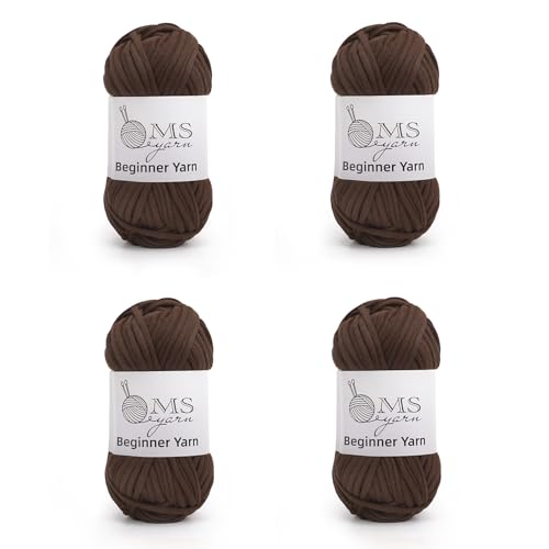 Image of 200g Beginner-Friendly Yarn for Crocheting and Knitting, 4 Pack 320 m Worsted-Weight Medium #4; Easy-to-See Stitches with No Splitting Soft & Thick Yarn for Amigurumi and DIY Projects- Coffee