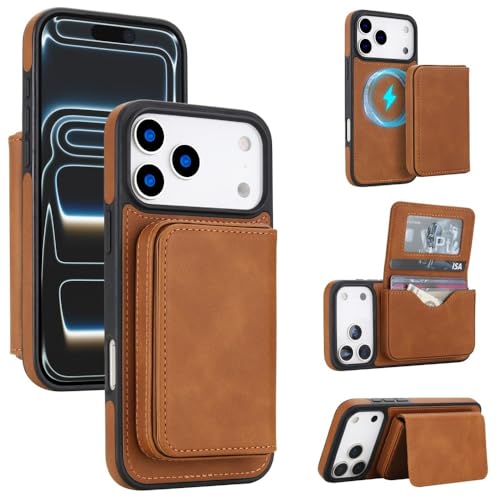 Étui iPhone 15 Plus marron résistant aux chocs avec étui portefeuille amovible