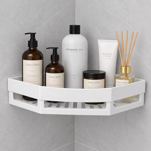 Diamond Shape Plastic Bathroom Corner Shelf Wall Mounted, Self Ad...