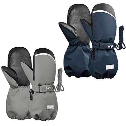 MCTi Kids Mittens Waterproof Winter Ski Warm Sherpa Lined Long Cuff with String