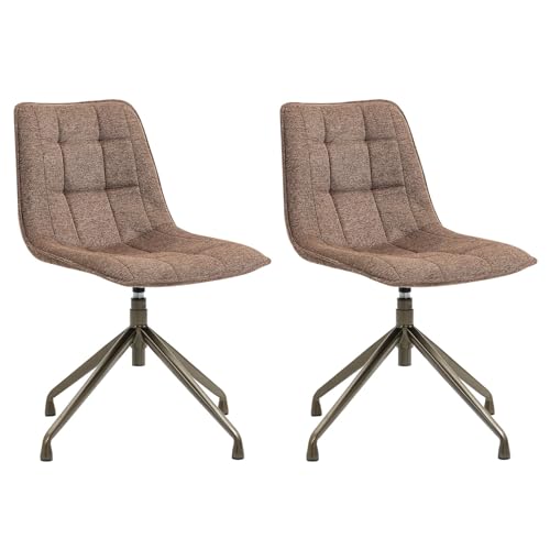 IDIMEX Juego de 2 sillas de comedor con función giratoria, diseño moderno en color marrón claro, silla de cocina con estructura de metal, silla de visitante con pespuntes decorativos y textura de tela