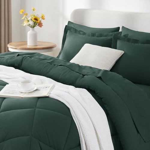 image for CozyLux Full Size Comforter Sets Forest Green - 7 Pieces Bed in a Bag 
