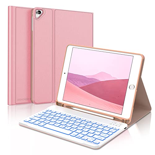SENGBIRCH iPad 10.2 Keyboard Case 9th/8th/7th Generation 2021/2020/2019, iPad 10.5 2017 Keyboard with Pen Holder - 7 Backlit Removable Wireless Keyboard for iPad 7/iPad Air 3/iPad Pro 10.5, Rose Gold