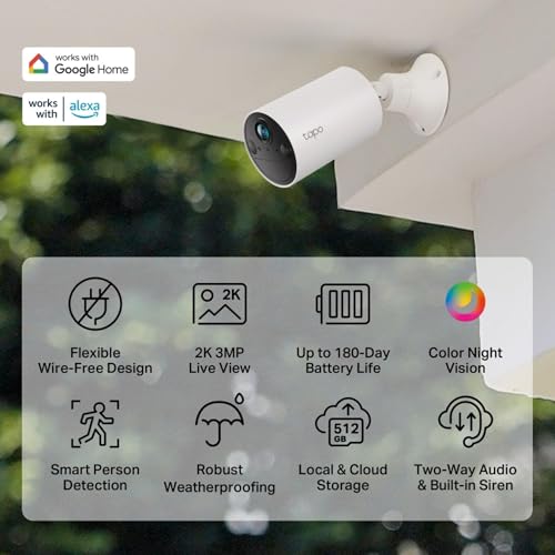 Tapo C410 (2-Pack) 2K Battery Powered Security Camera Outdoor Wireless, Colour Night Vision, Indoor CCTV Camera with No Monthly Fee, AI Detection, IP65 Weatherproof, Works with Alexa & Google - Image 3