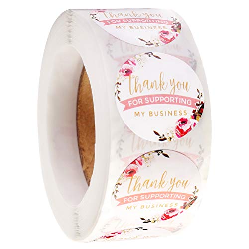 500 Pcs 1 inch Thank You for Supporting My Business Kraft Stickers, Business Labels with Gold Foil Round Labels Sticker for Small Shop Handmade Sticker, Flower