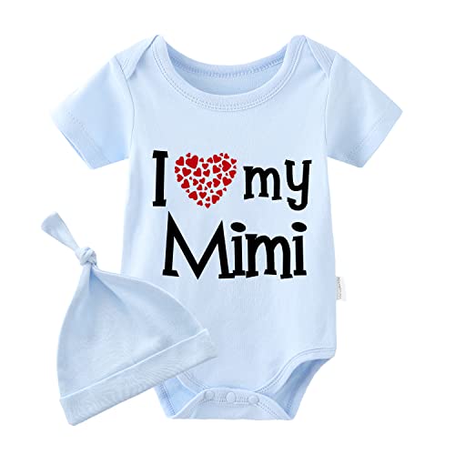 Image of YSCULBUTOL Baby Twins Bodysuits I Love My Mimi Infant Baby Clothes Unisex Twin Romper Outfits With Hat