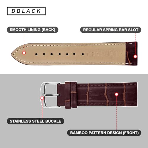 Image of DBLACK ''HIKRO'' Leather Watch Strap, Bamboo Design Full Padded Watch Belt / / For 18mm, 20mm, 22mm, 24mm, or 26mm Watch Band (Choose Your Size & Color)