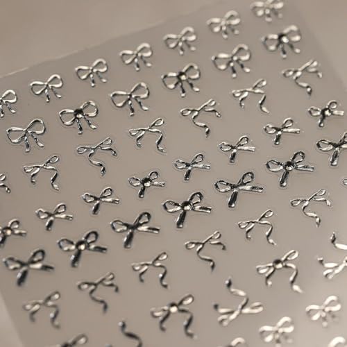 Image of 5D Embossed Nail Stickers for Nail Art Bow Nail Art Stickers Silver Nail Decals Self Adhesive Nail Decals Rhinestone Nail Art Design Manicure Supplies Charm for Women Christmas Nail Art Decorations
