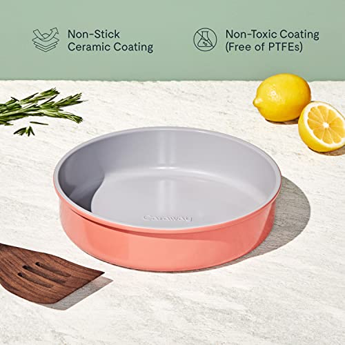 Caraway Non-Stick Ceramic 9” Circle Pan - Naturally Slick Ceramic Coating - Non-Toxic, Ptfe & Pfoa Free - Perfect For Birthday Cakes, Tartes, & More - Perracotta #TOP4