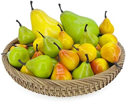 Tenorbass Artificial Fake Pears, Fake Fruits Green Pear Faux Yellow Pear Mini Fruits for Home Decorate Kitchen - 1 Green Pear+1 Yellow Pear+15 Mini Green Pear+15 Mini Yellow Pear