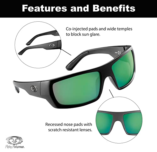 Flying Fisherman Sargasso Wrap Around Polarized Sunglasses, Matte Black Frame/Amber-Green Mirror Lens, Medium3