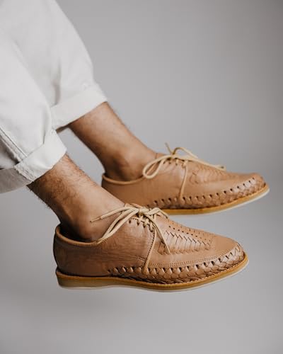 Mexico en la Piel Handmade Men’s Leather Huarache Sandals - Genuine Tan Leather, Closed-Toe, Lace-Up, Breathable, Comfortable, Crepe Sole, Sizes 7-13 US4