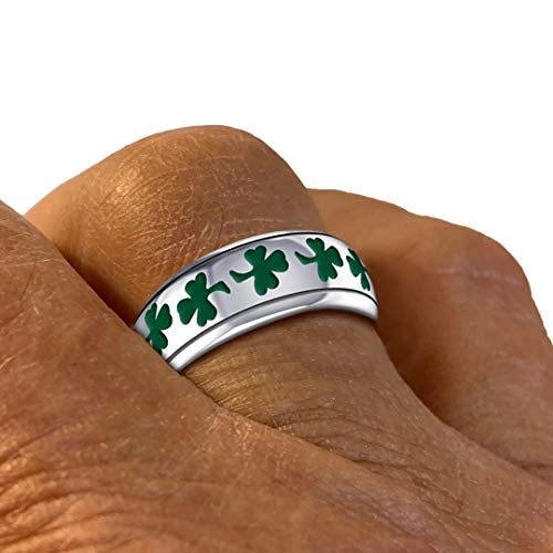US Jewels and Gems Women's Sterling Silver 8mm Irish Celtic Shamrock 3 Leaf Clover Wedding Band Ring2