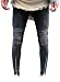 Men’s Skinny Slim Fit Straight Ripped Destroyed Distressed Zipper Stretch Knee Patch Denim Jeans (30, Black)