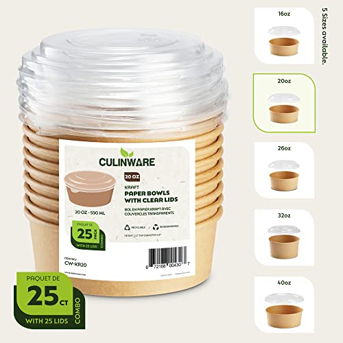 25 Pack Round Deli Containers Eco Friendly To-Go Microwavable - Freezer Disposable |Leak/Grease Kraft Food Bowls | Hot/Cold Restaurant Take-Out Storage Containers With Clear Dome Lids (Kraft, 20Oz) #TOP5