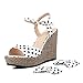 Elbslutt Women's Polka Dots Bow Espadrille Wedge Sandals Platform Slingback Peep Toe Pumps With Ankle Strap, size 7, White