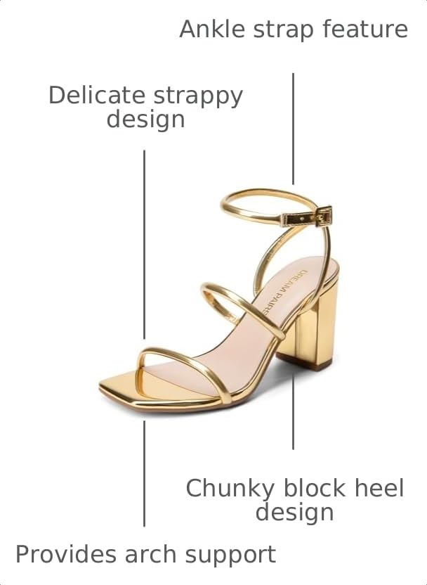 Image of DREAM PAIRS Women Heels Chunky Square Open Toe Strappy Ankle Strap Block High Heeled Sandals for Dressy Wedding Comfortable Shoes