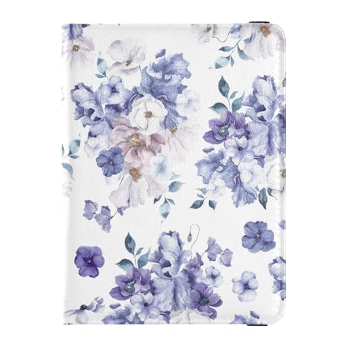 Custodia per passaporto per donne e uomini custodia per da viaggio con blocco RFID fiori viola Fiori viola. Taglia unica Casual