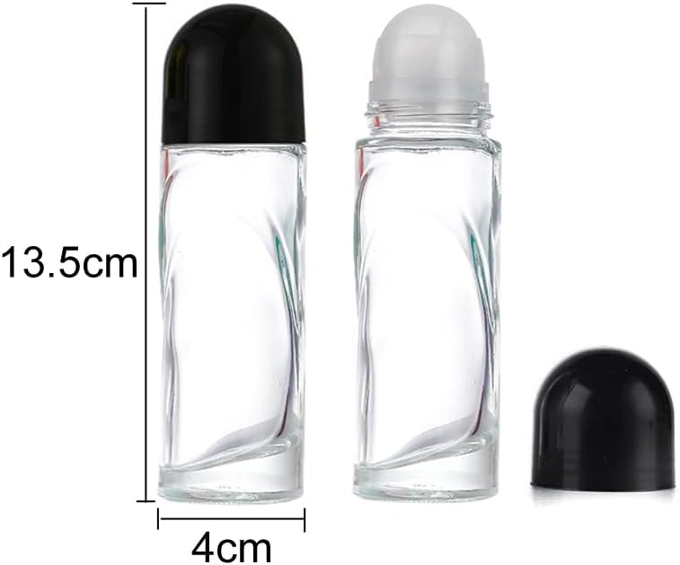 Miniatura 3 de 2 botellas de rodillo desodorante de vidrio transparente de 2.4 fl oz2.36 onzas con bola de plástico y tapa negra, botellas de desodorante de aceite