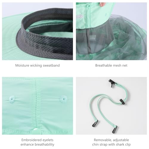 Image of BASSDASH UPF 50+ Mosquito Sun Hat with Hidden Head Net and Neck Flap for Men Women Outdoor Fishing Hiking Camping