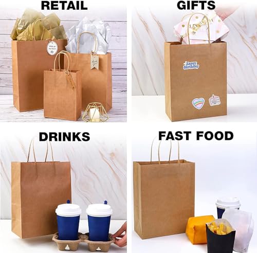 Image of RanGit Bhumi Brown Kraft Paper Bags with Handles- 25pcs 10 inchx14 inchx5 inch Medium Size Bags, Return Gift Craft Paper carry Bag for Shopping Retail Merchandise - Disposable