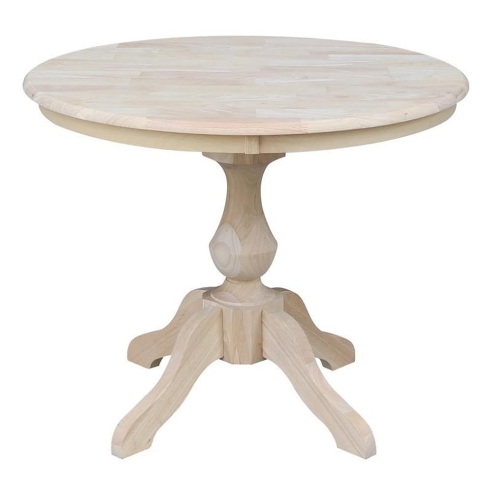 IC International Concepts, 36" Round Top Pedestal Dining Table, 29.9" High, Solid Real Wood, Sturdy Parawood, DIY, Paint/Stain Ready, Unfinished