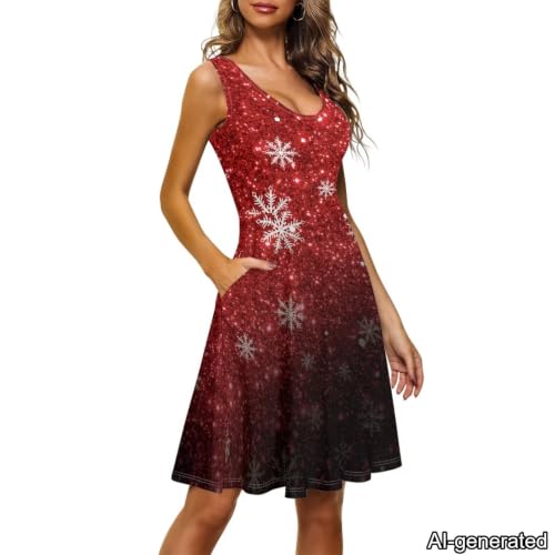Image of Dreaweet Casual Sleeveless Dresses for Women Girls, Round Neck Tank Dresses with Pockets Summer Sundress Size XS-4XL