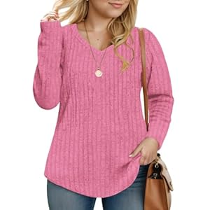 Plus-Size-V-Neck-Womens-Tops Dressy Long Sleeve T Shirts Trendy Lightweight Knit Sweaters Casual Loose Pullover Tunic