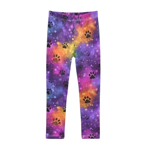 Colorful Dog Paw Tie Dye Girls Leggings Soft Stretch Workout Yoga Dance Pants for Kids Casual Tights