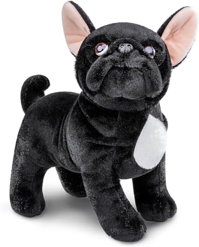 Tiny Heart bulldog francese Peluche 33cm/13 Realistica Peluche Animale Adorabile Regali Morbidi e Carini bulldog francese Peluche per Bambini Ragazzi e Ragazze Giocattoli Peluche per bambini Nero