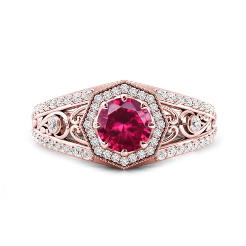 10K 14K 18K Gold Round Cut Gemstone Vintage Rings for Women 7MM(1.3CT) Gemstone and Moissanite Promise Statement Anniversary Ring for Her Size 4-152