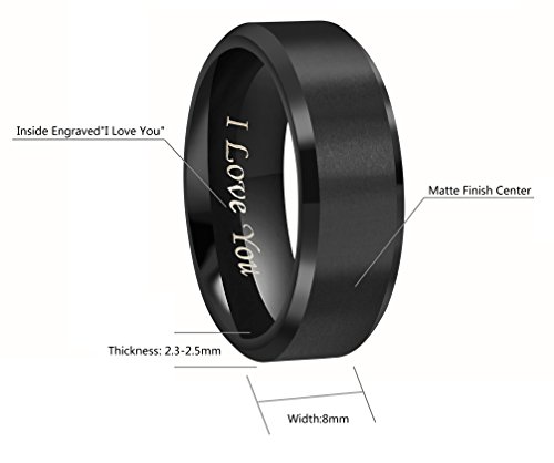 CROWNAL 4mm 6mm 8mm Black/Silver Titanium Wedding Couple Bands Rings Men Women Matte Finish Beveled Edges Engraved I Love You Comfort Fit Size 4 To 163