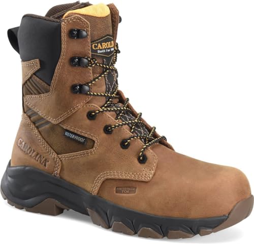 Carolina Subframe 8" Comp Toe Side Zip Waterproof Work Boot for Men - Lightweight, Durable, Slip-Resistant, Dark Brown - 9 2E2