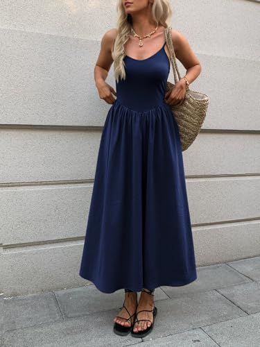 Women’s Sleeveless V-Neck Maxi Dress with Pockets – Slim Fit Casual Summer Spaghetti Strap Dress for Vacation4