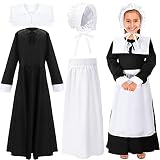 4 Pcs Pilgrim Costume Kit for Girls Colonial Girls Costume Dress Cosplay Costumes Halloween Pilgrim