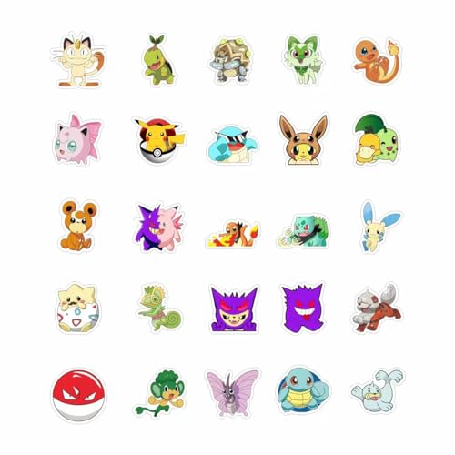 Image of 100Pcs Cartoon Pokemon Stickers for Suitcase Skateboard Laptop Computer Water Bottles Car Decal Waterproof Sticker.